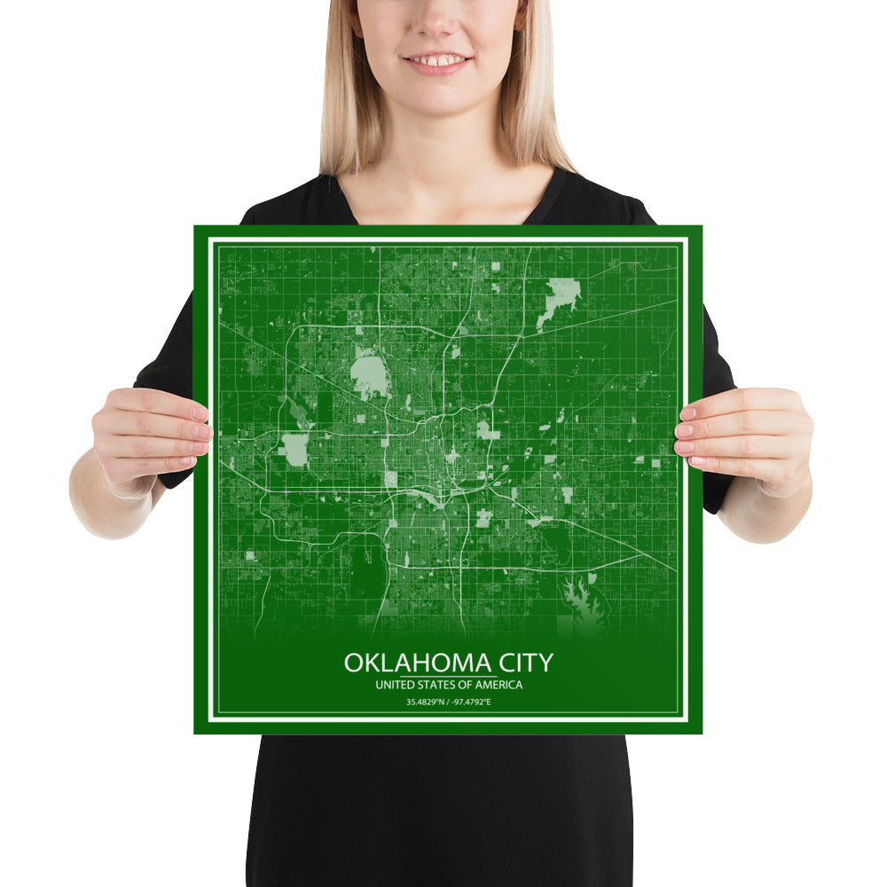 Oklahoma City Green and White Paper Map