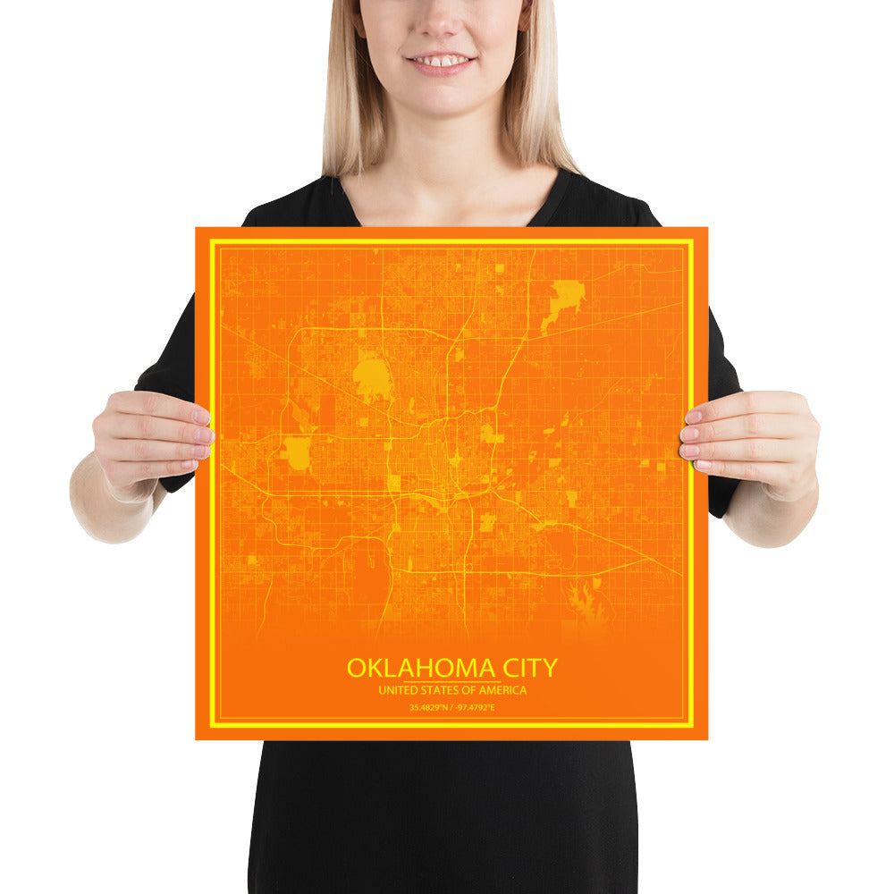 Oklahoma City Orange and Yellow Paper Map