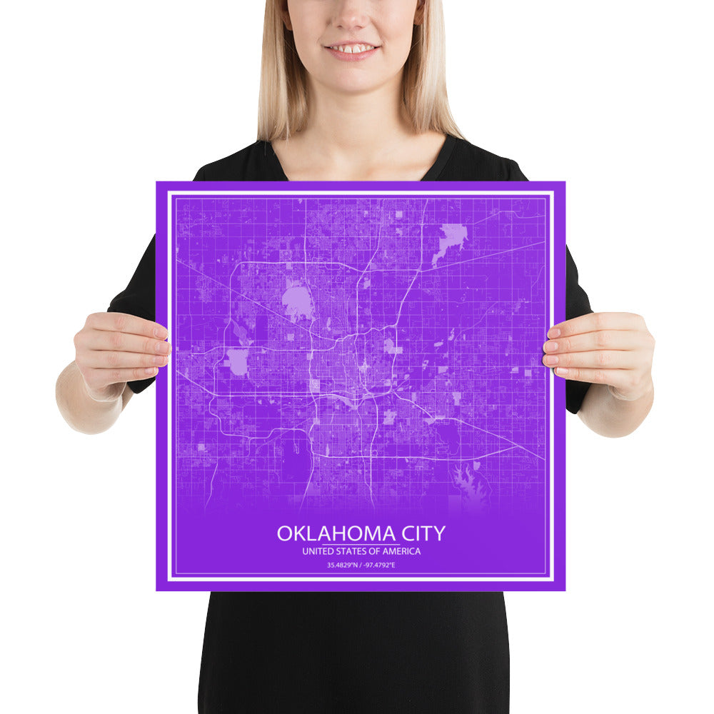 Oklahoma City Purple and White Paper Map