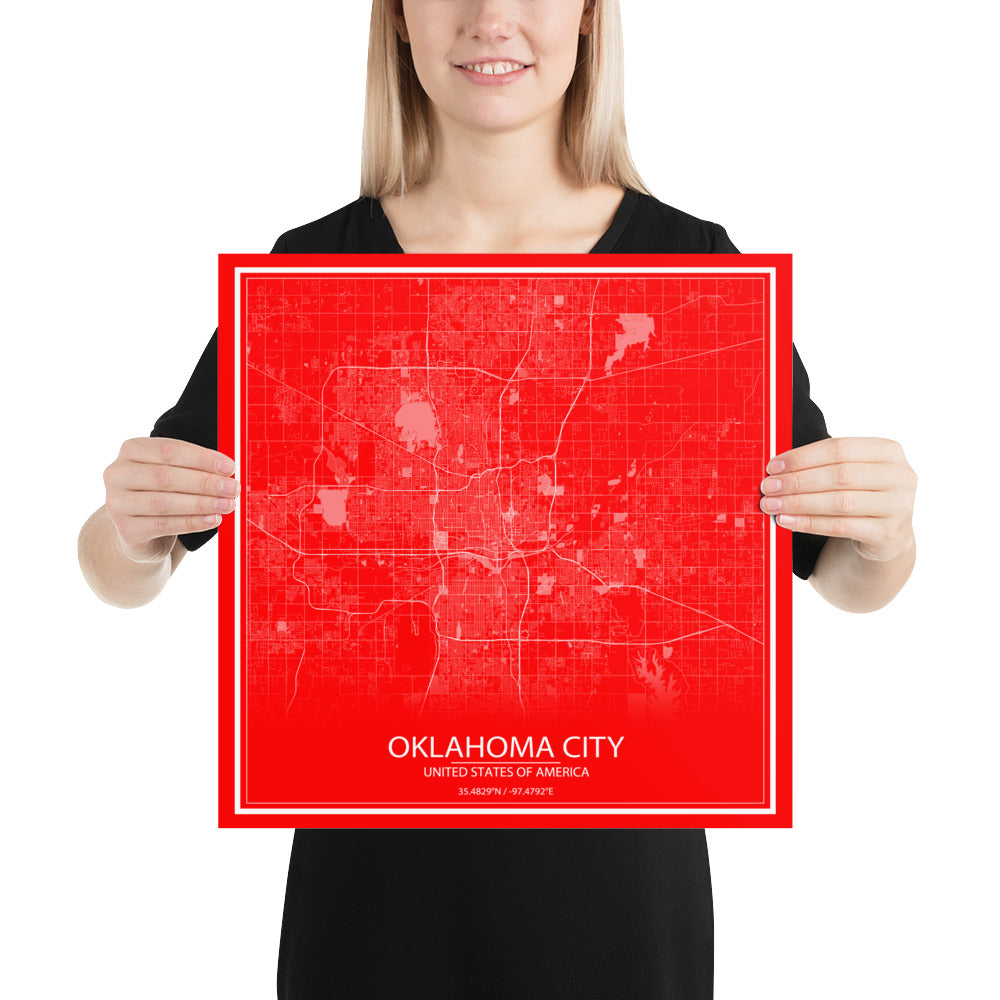 Oklahoma City Red and White Paper Map