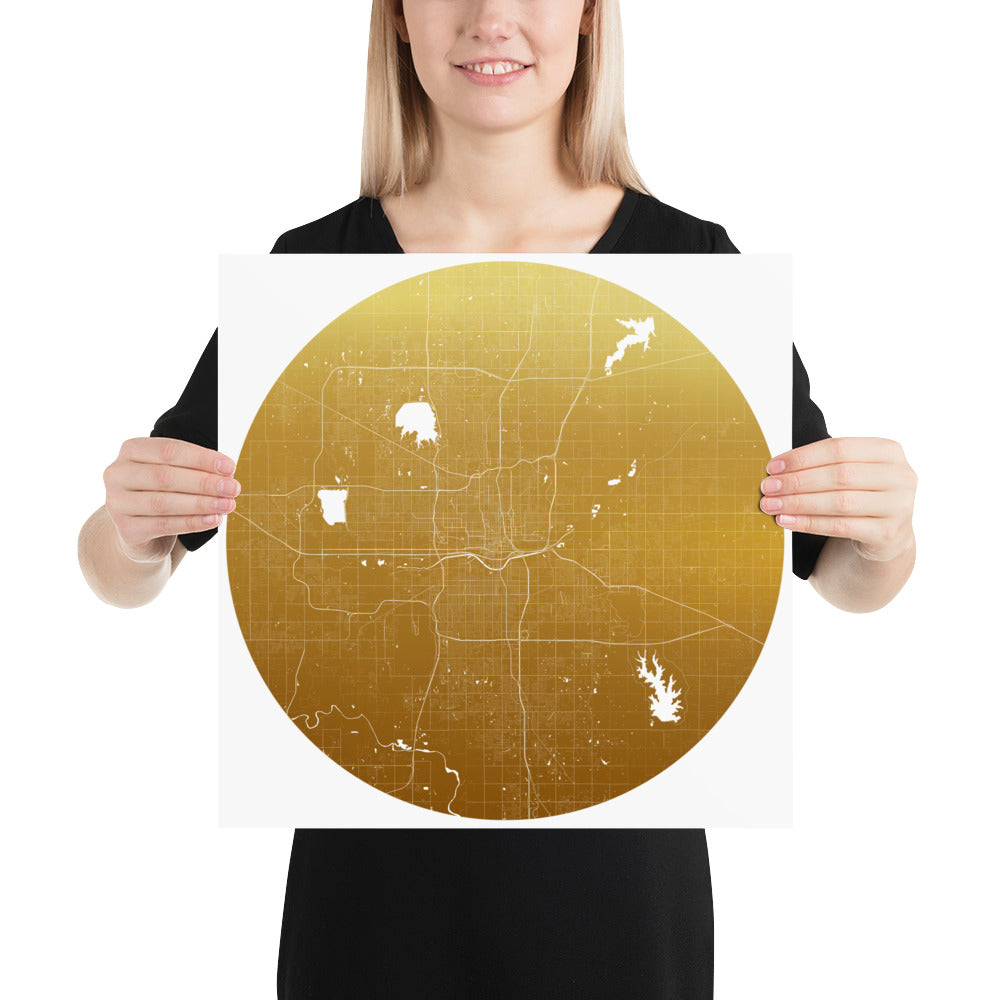 Oklahoma City Gold on White Paper Map