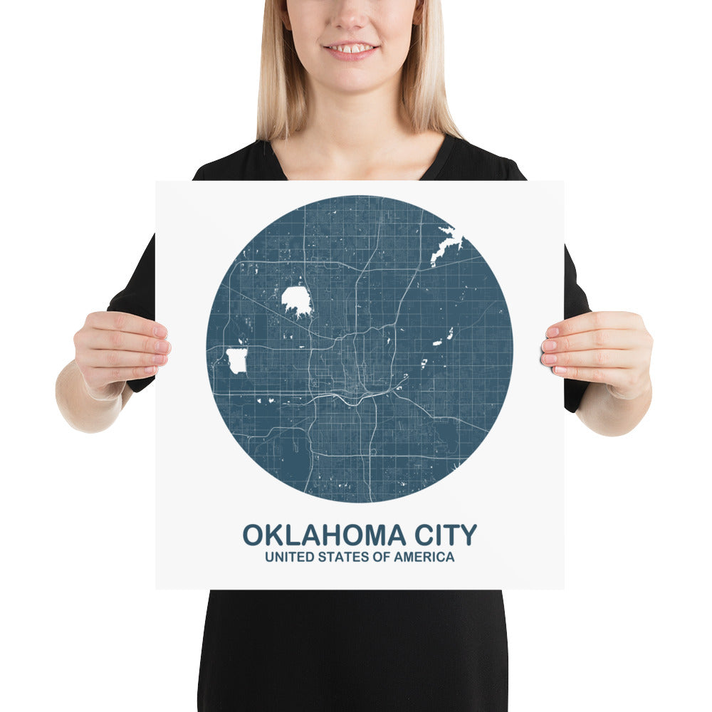 Oklahoma Circular Blue on White Paper Map