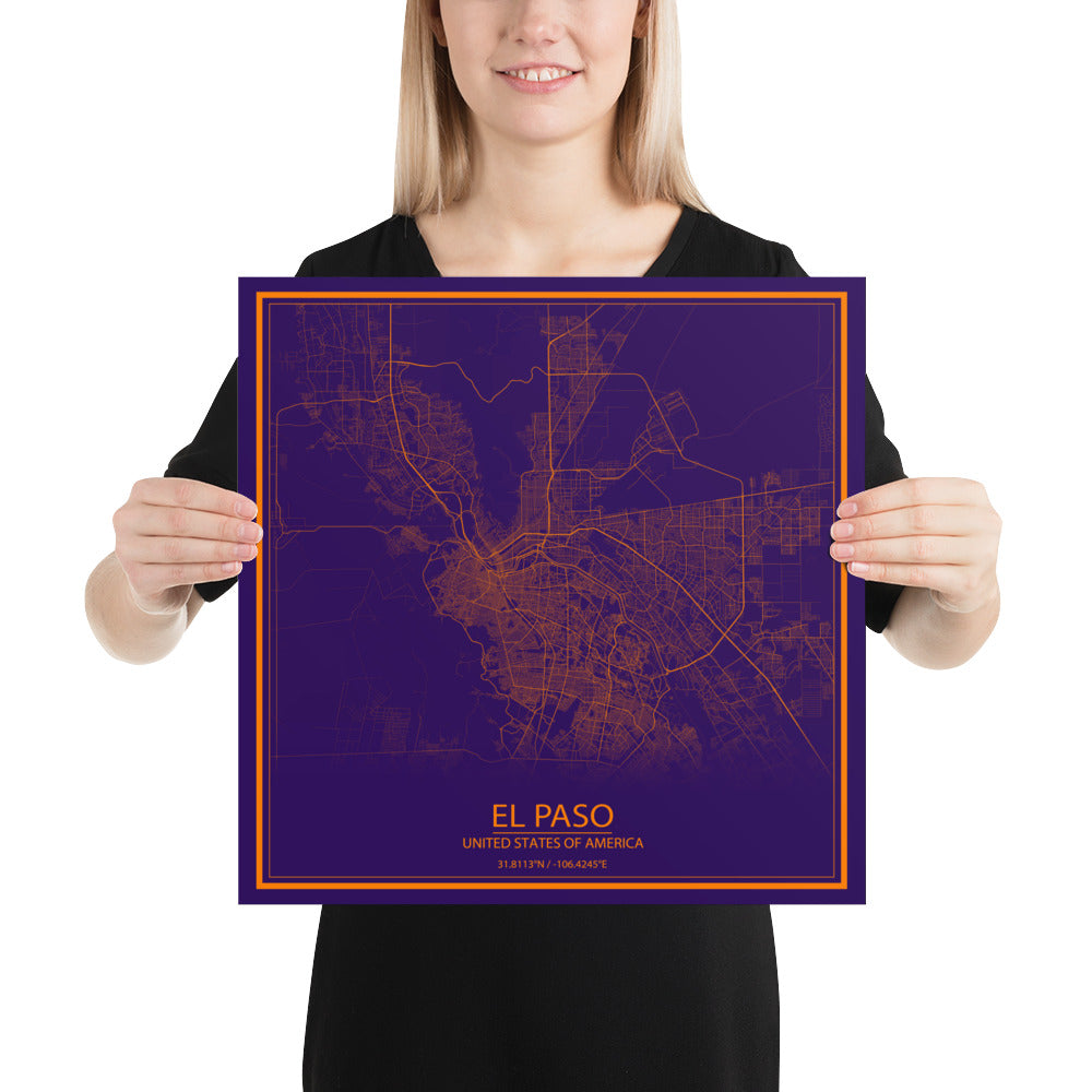 El Paso Purple and Orange Paper Map