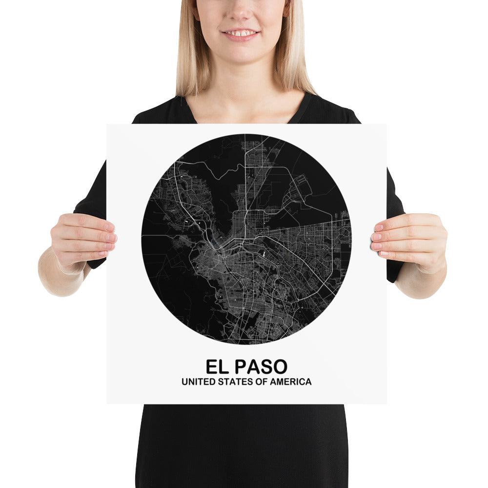 El Paso Circular Black Paper Map