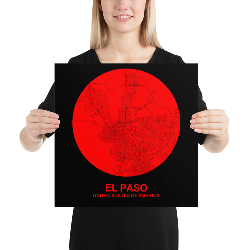 El Paso Circular Red Paper Map