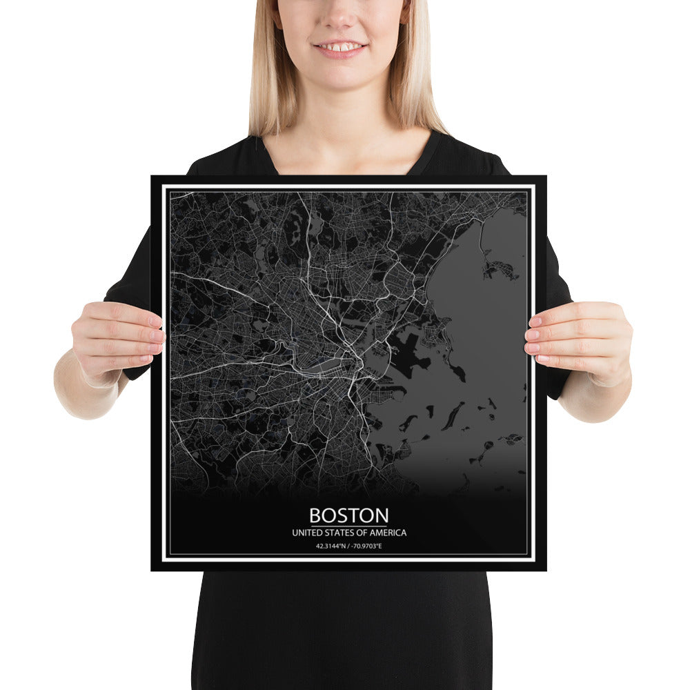 Boston Black Paper Map