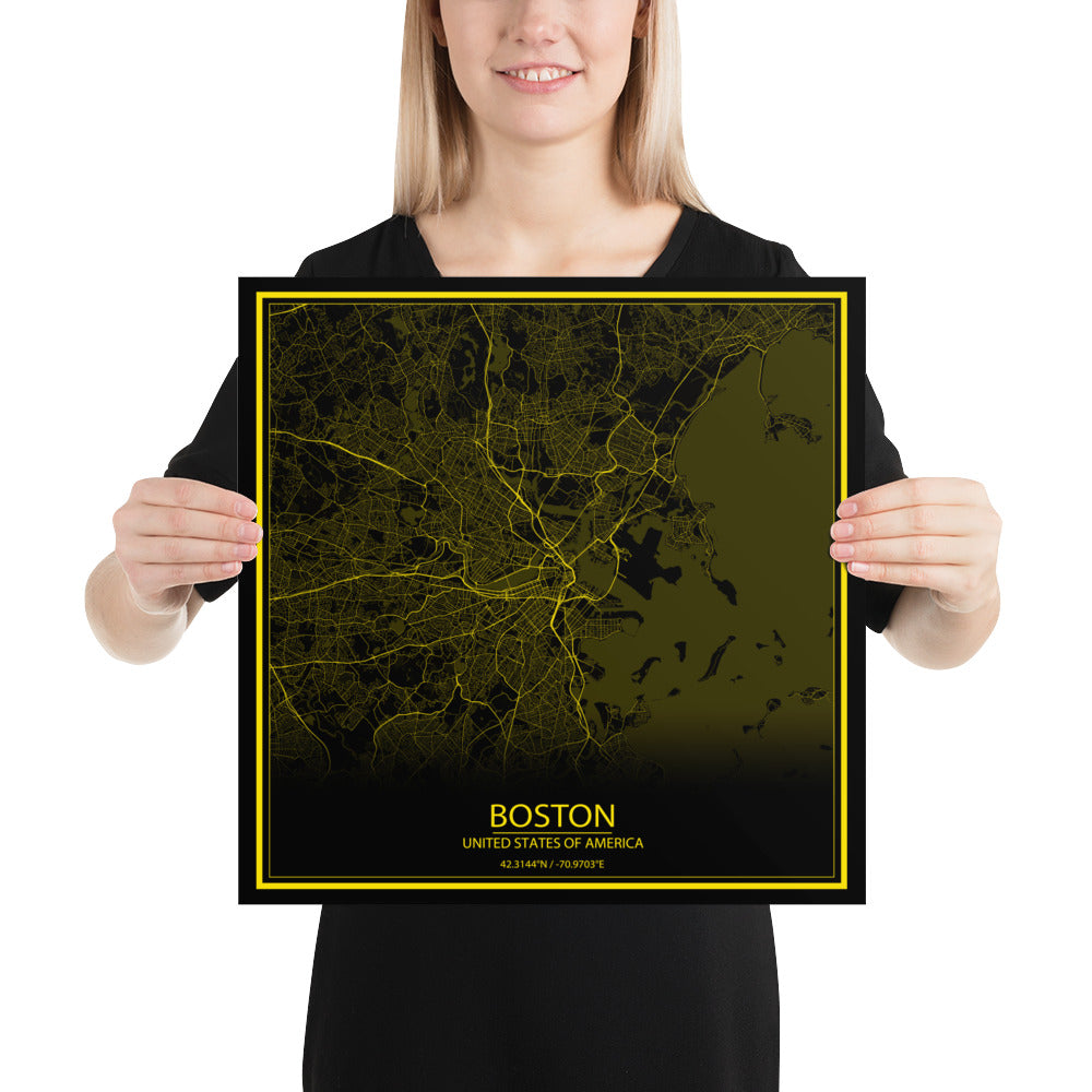 Boston Black and Yellow Paper Map