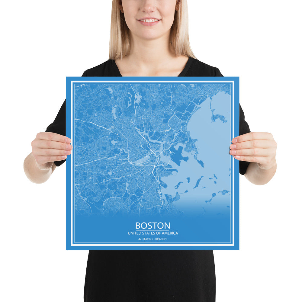 Boston Blue and White Paper Map