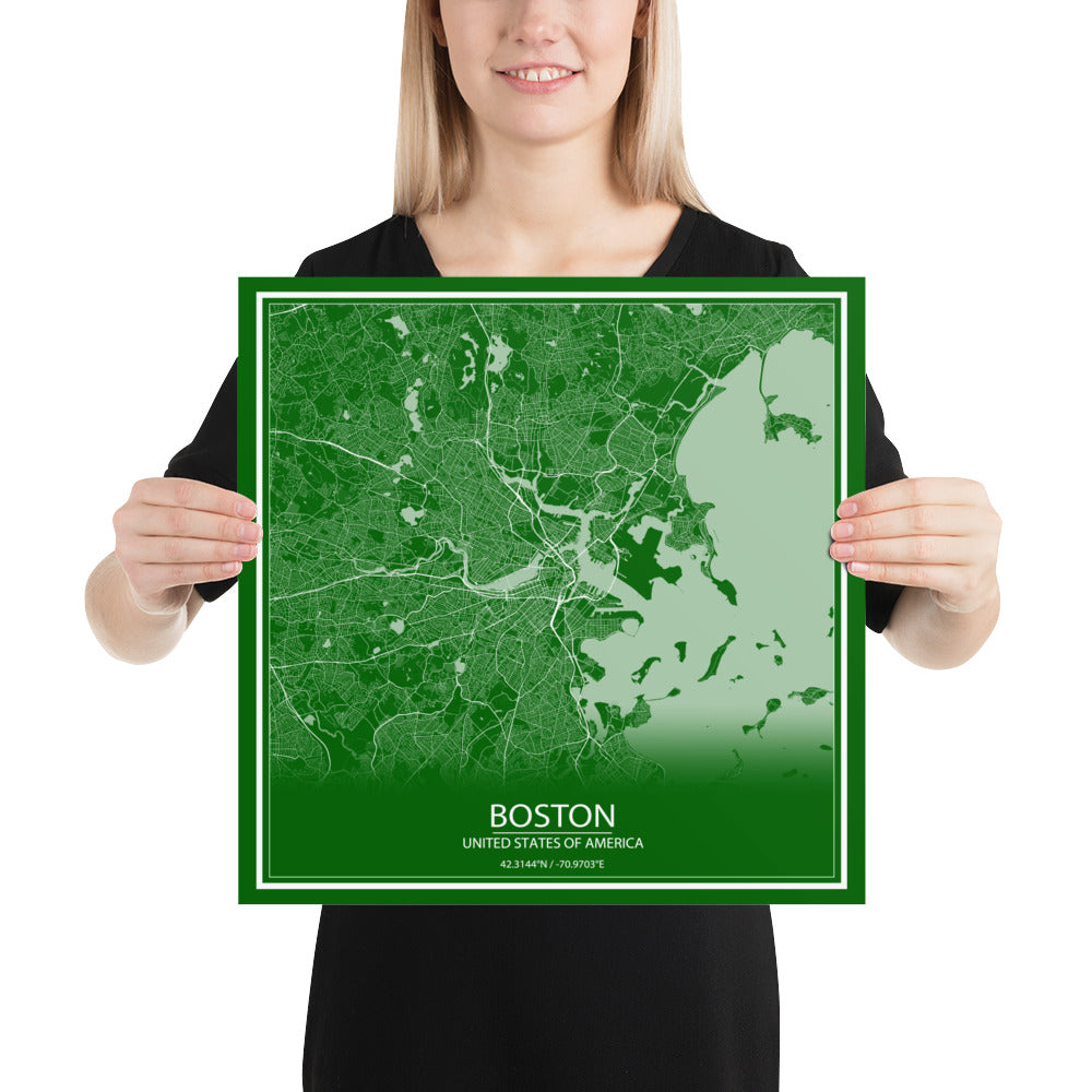 Boston Green and White Paper Map