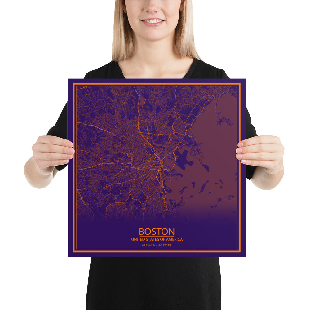 Boston Purple and Orange Paper Map