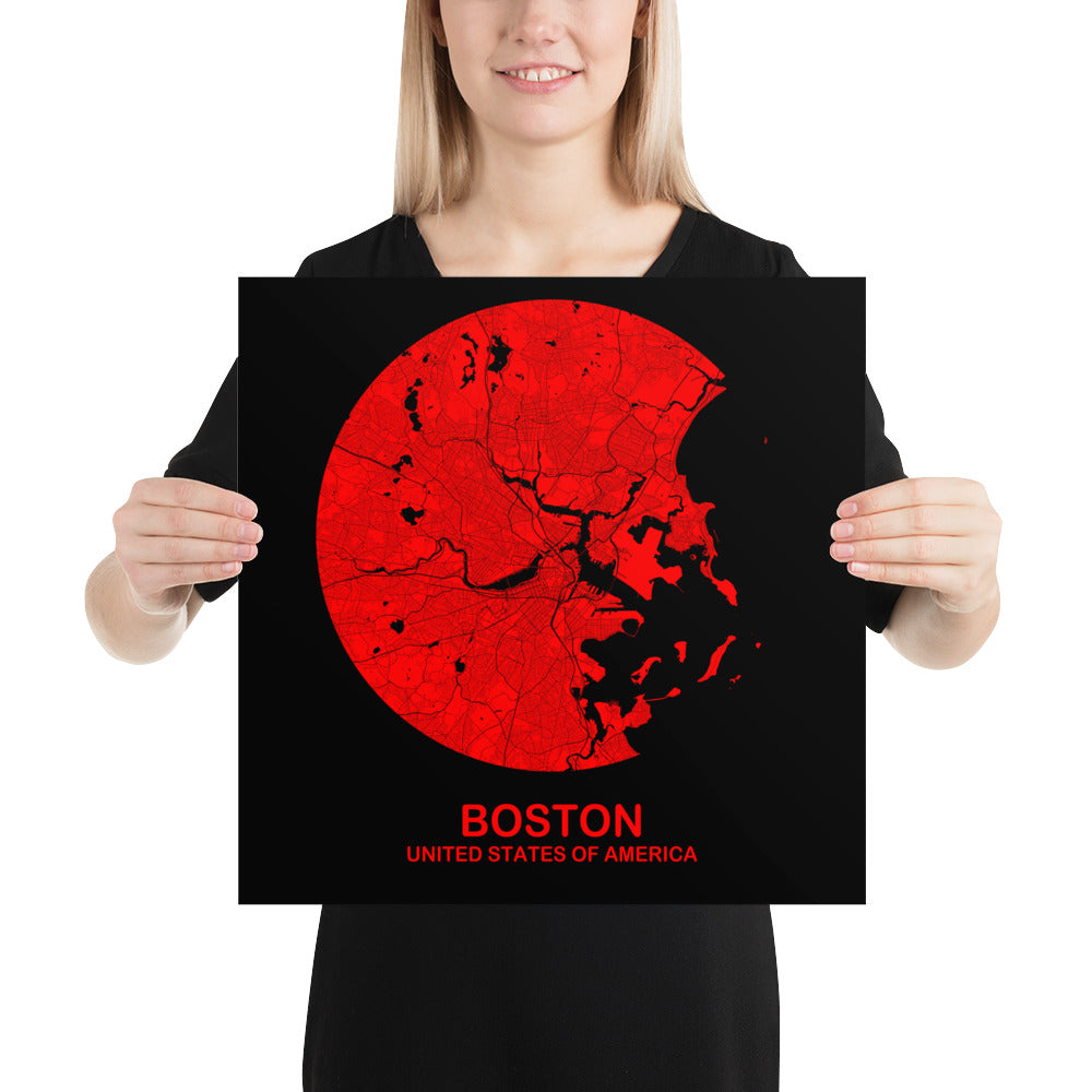 Boston Circular Red Paper Map