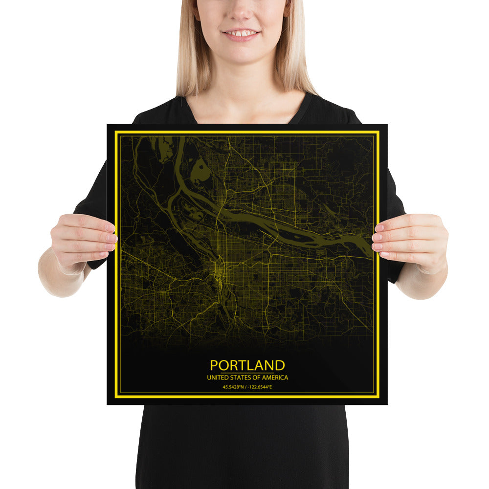 Portland Black and Yellow Paper Map