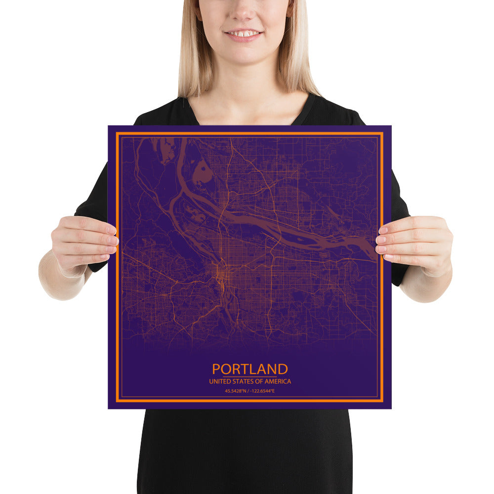 Portland Purple and Orange Paper Map