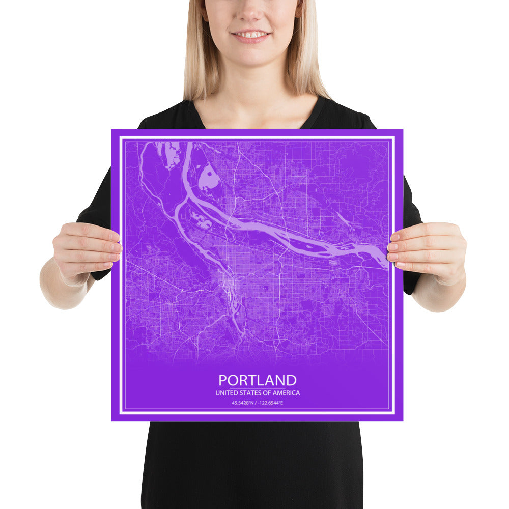 Portland Purple and White Paper Map