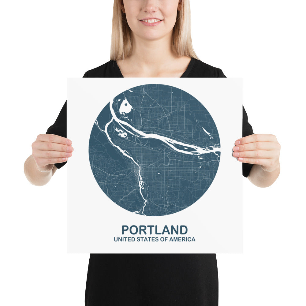 Portland Circular Blue Paper Map