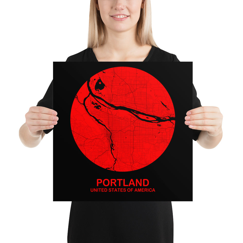 Portland Circular Red Paper Map