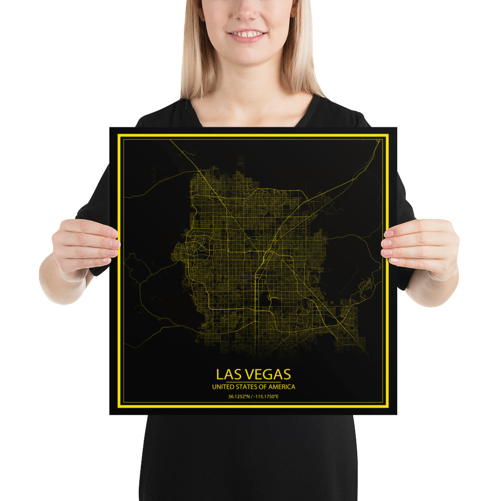 Las Vegas Black and Yellow Paper Map