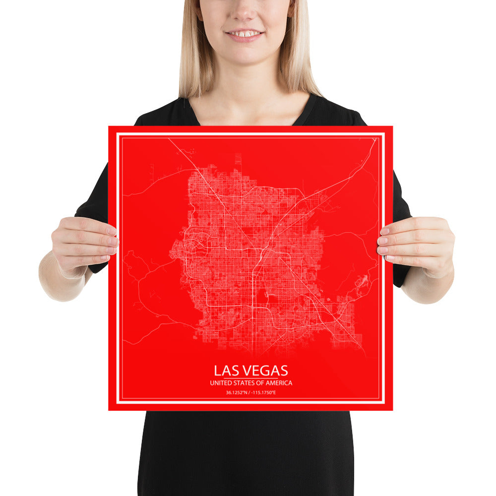 Las Vegas Red and White Paper Map