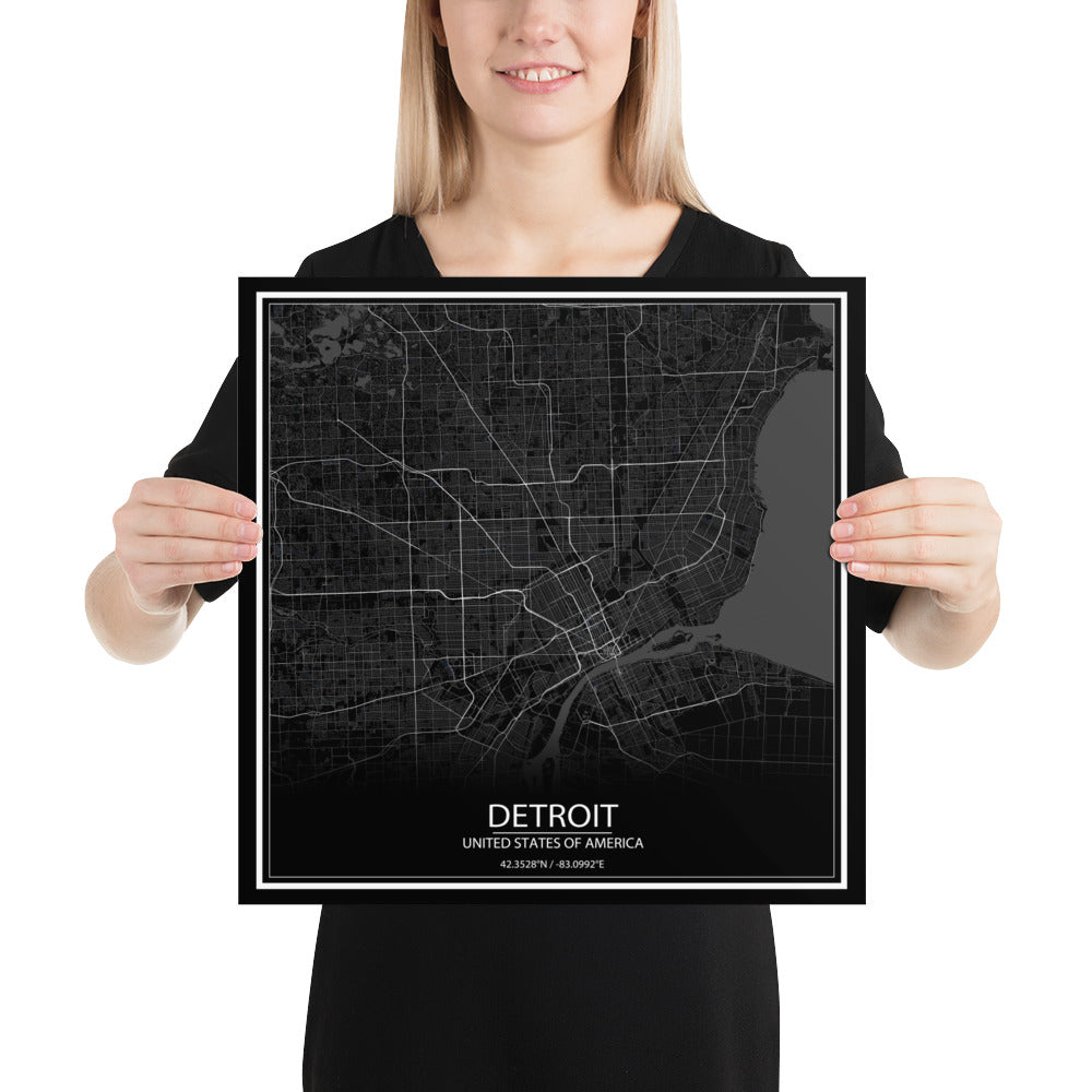 Detroit Black Paper Map