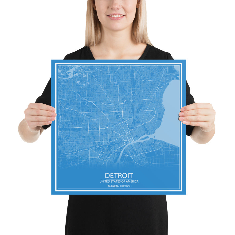 Detroit Blue and White Paper Map