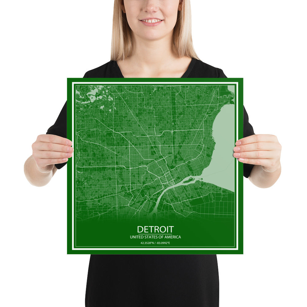 Detroit Green and White Paper Map