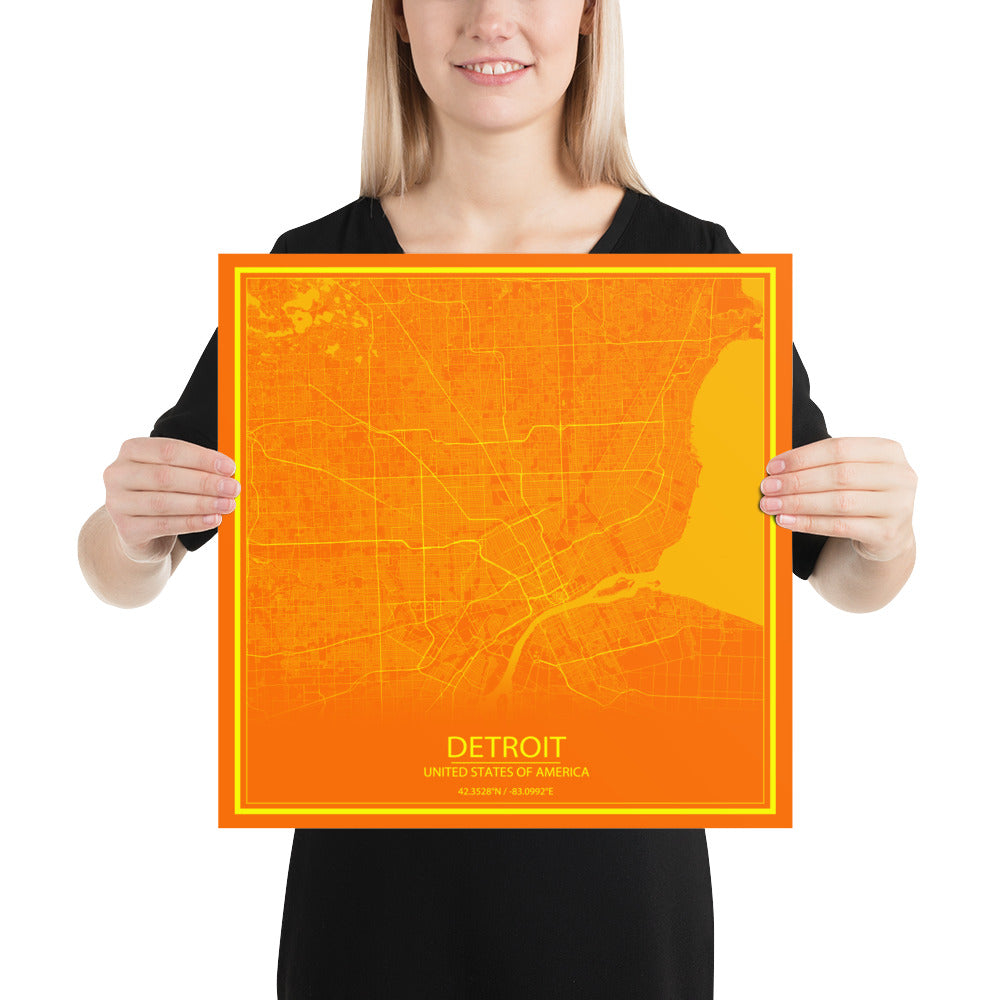 Detroit Orange and Yellow Paper Map