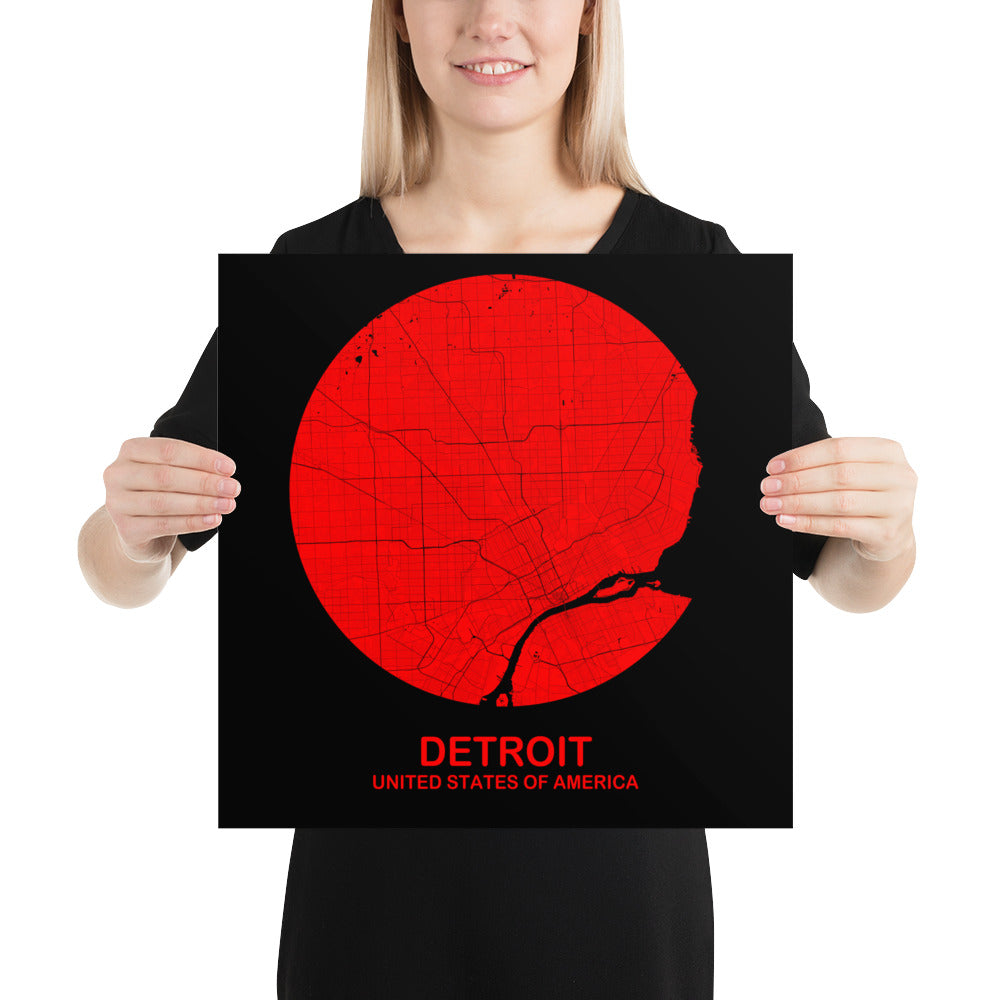 Detroit Circular Red Paper Map