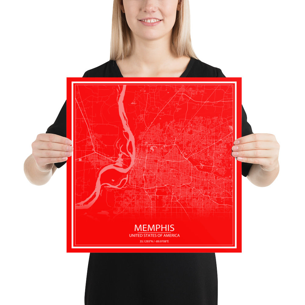 Memphis Red and White Paper Map