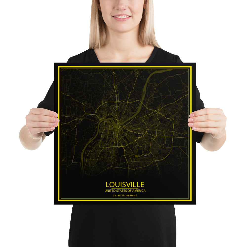 Louisville Black and Yellow Paper Map