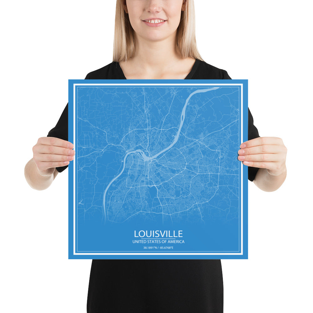 Louisville Blue and White Paper Map