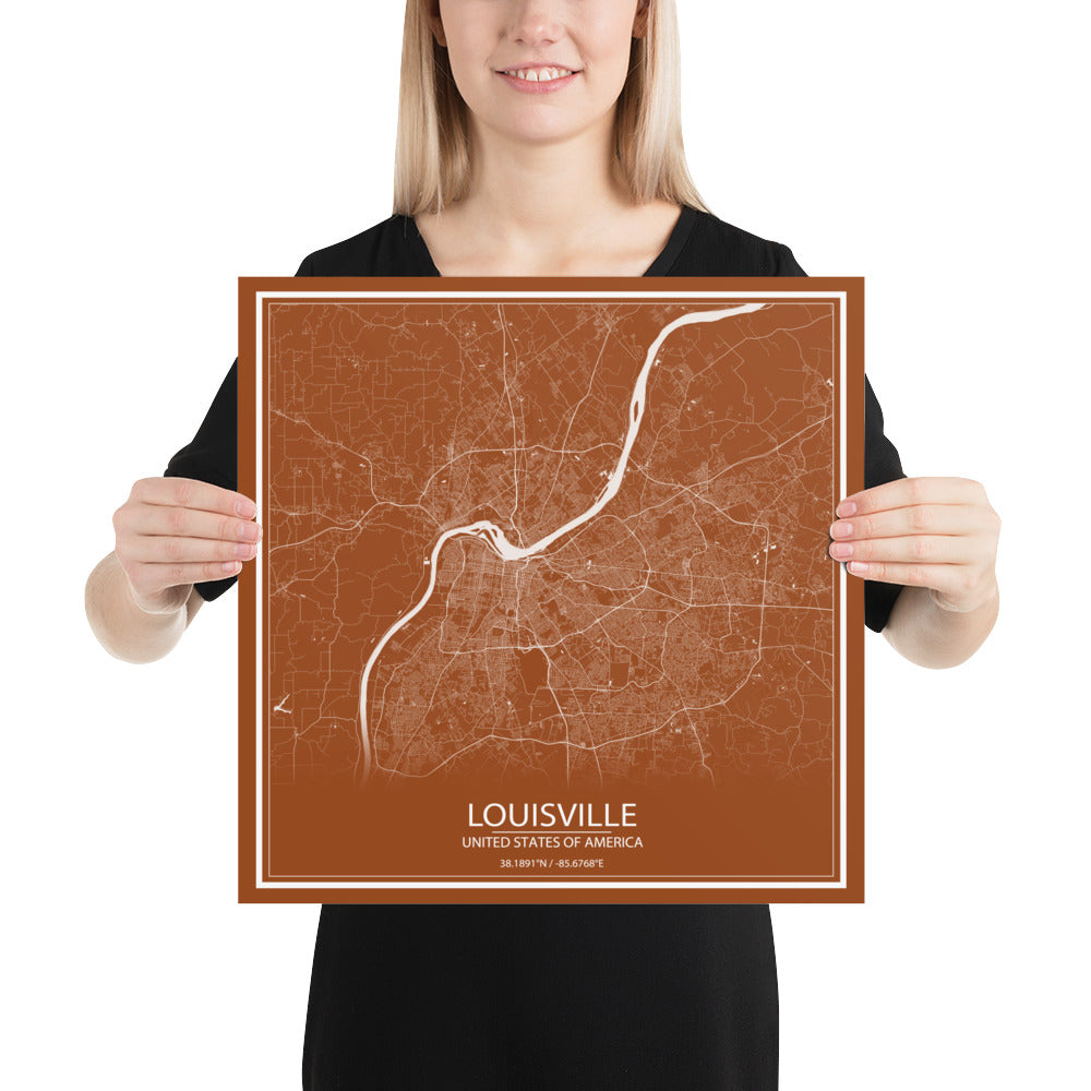 Louisville Brown and White Paper Map