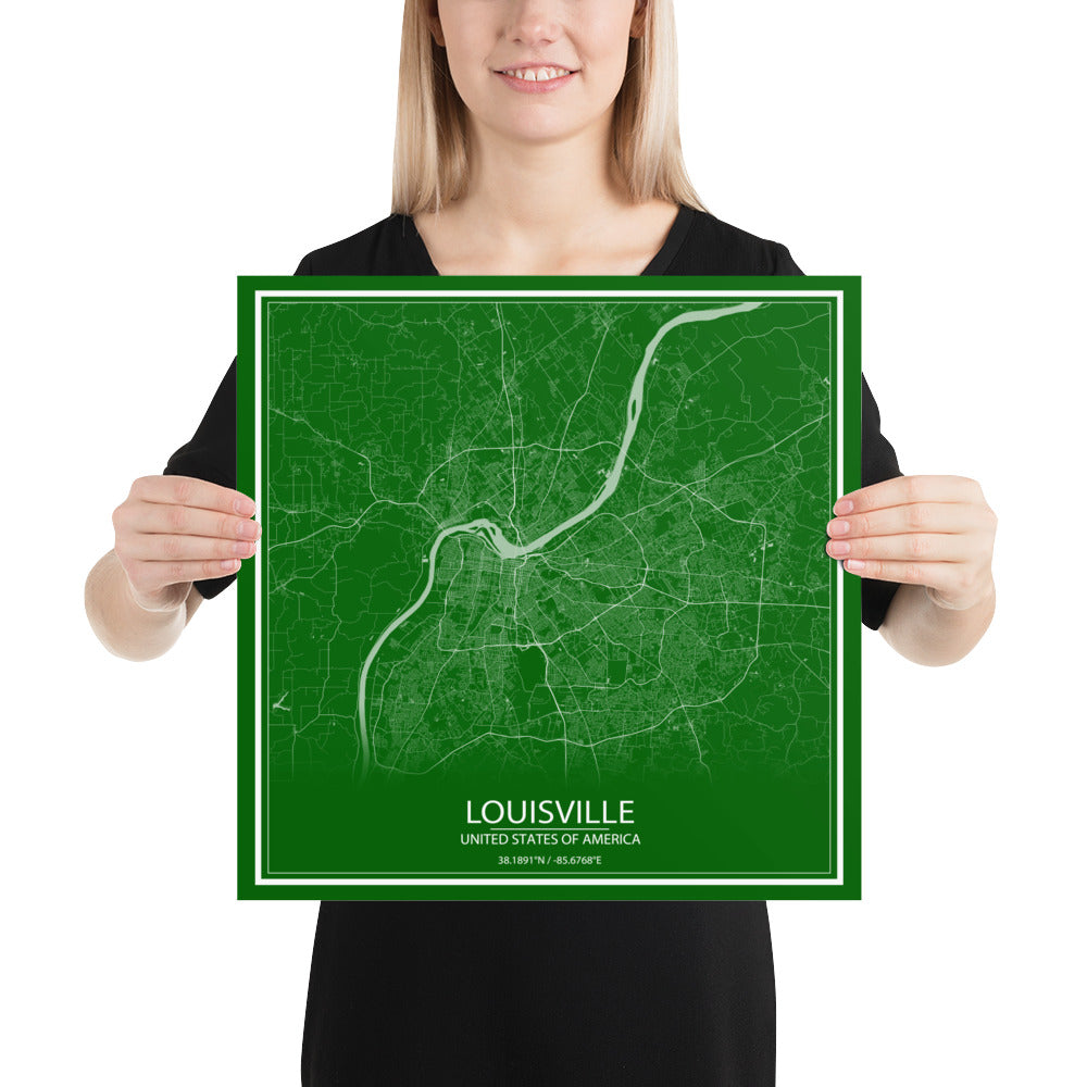 Louisville Green and White Paper Map