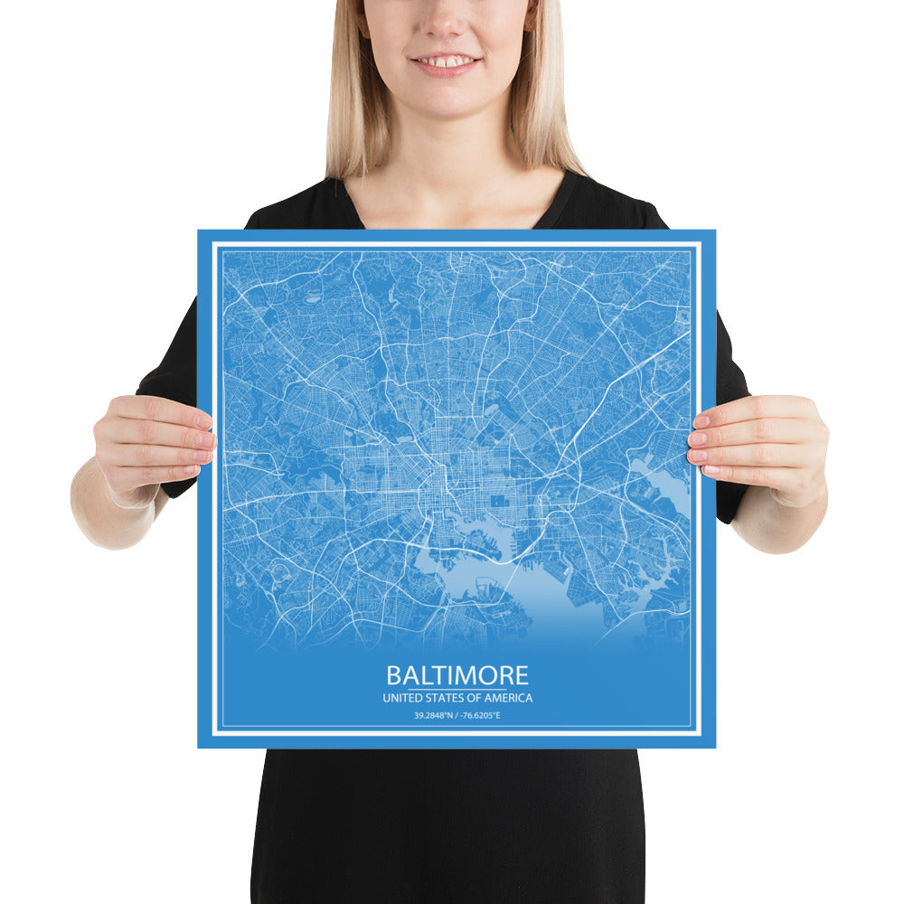 Baltimore Blue and White Paper Map