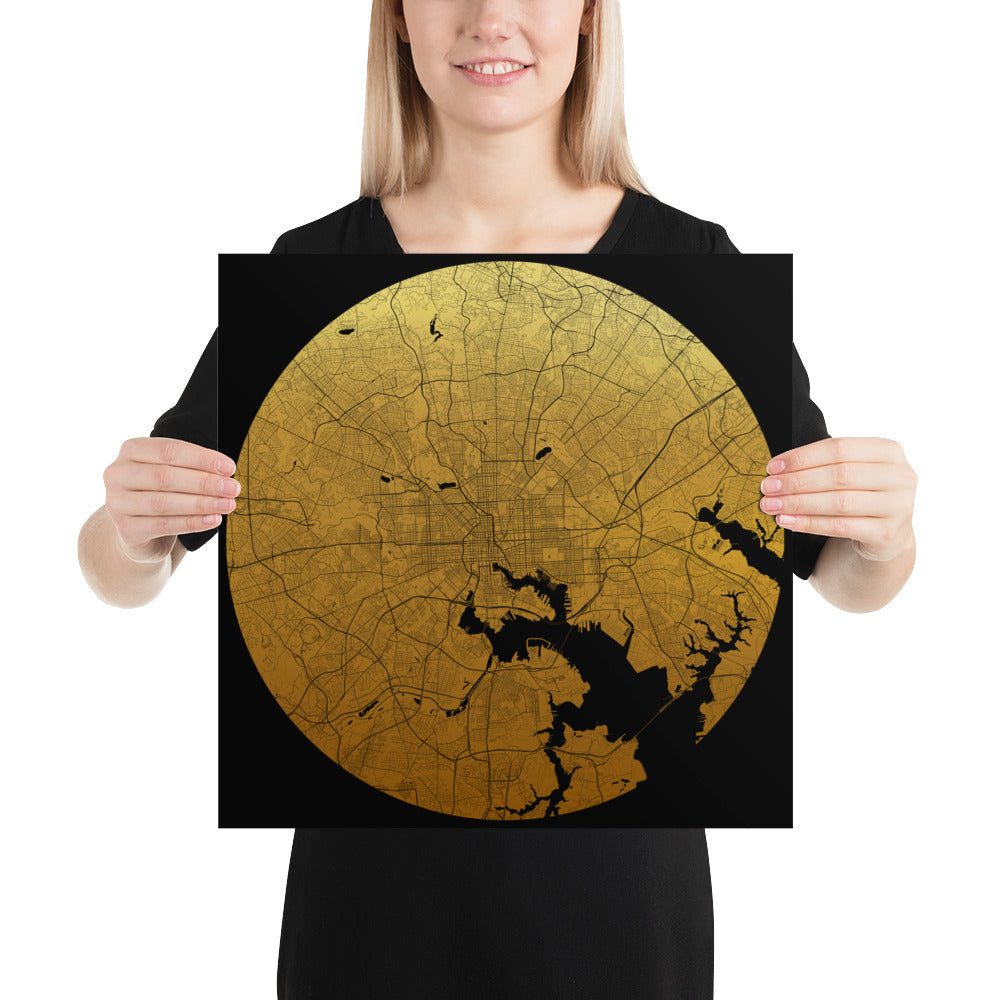 Baltimore Gold on Black Paper Map