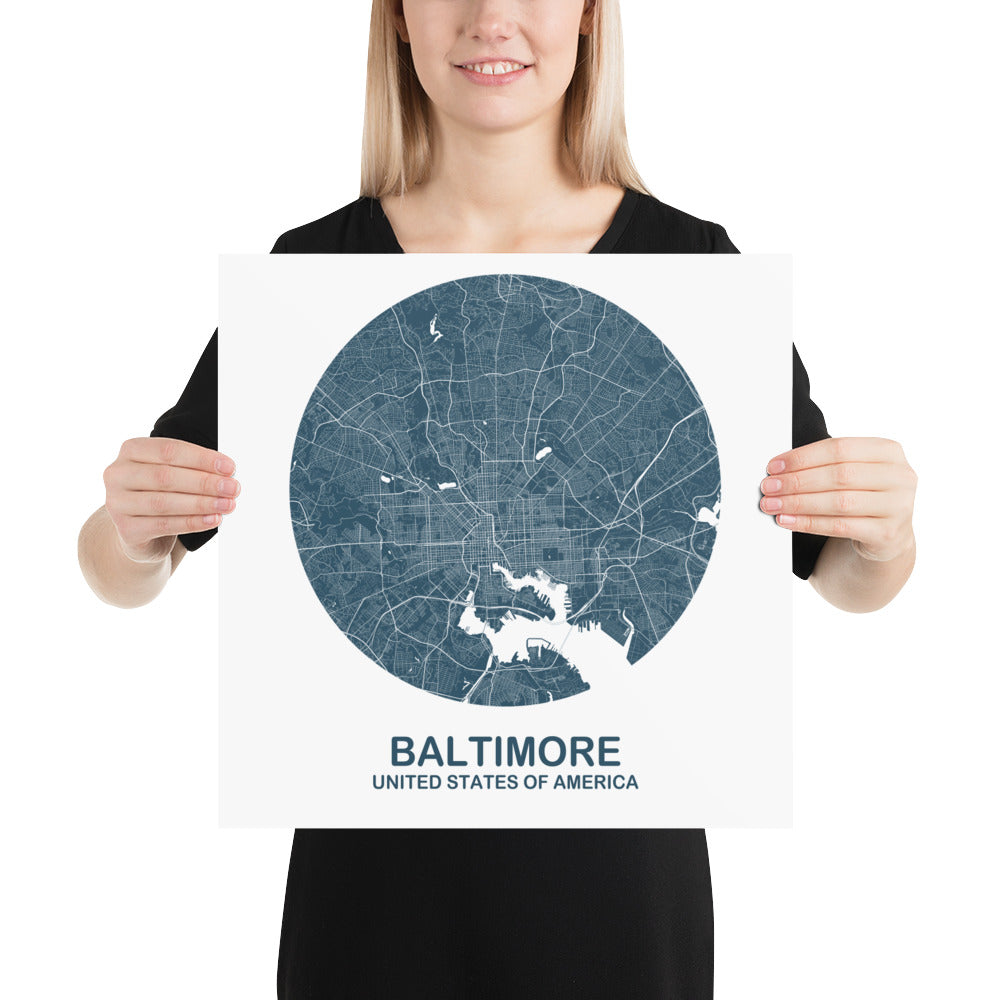 Baltimore Circular Blue Paper Map