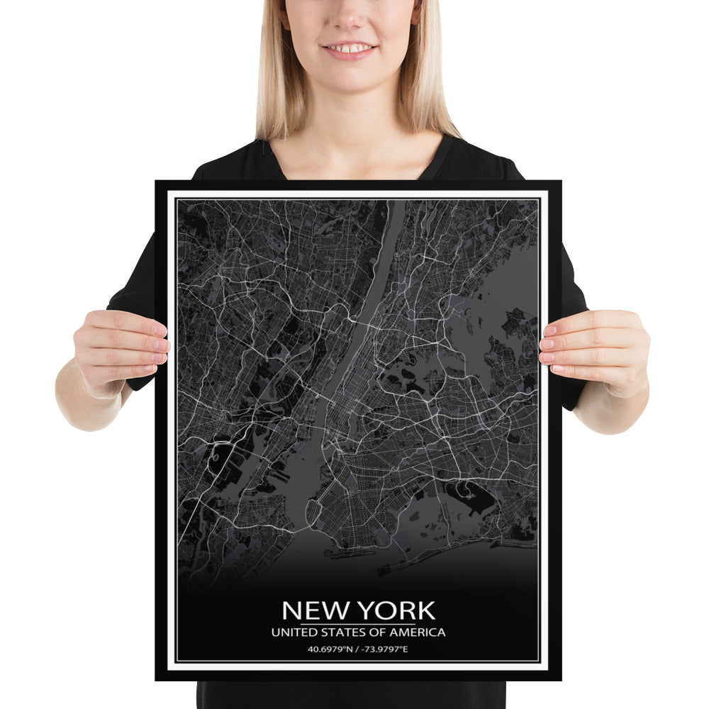 New York Black Paper Map