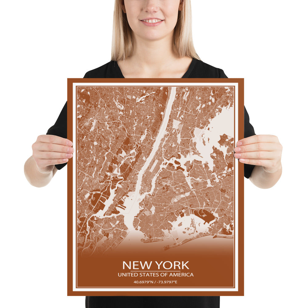 New York Brown and White Paper Map