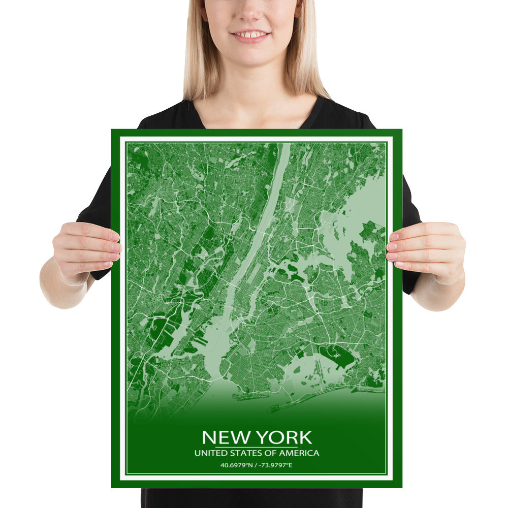 New York Green and White Paper Map