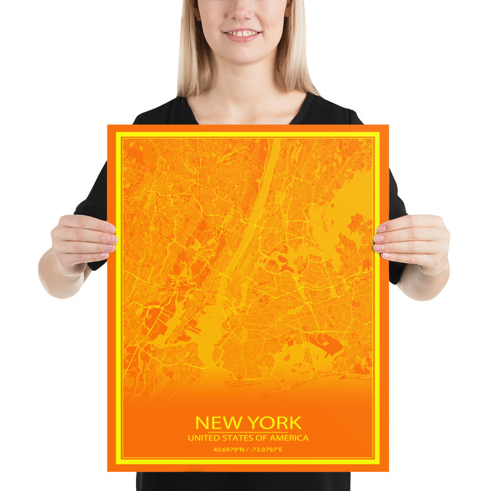 New York Orange and Yellow Paper Map