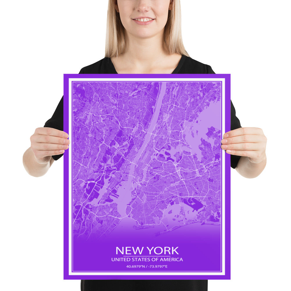 New York Purple and White Paper Map