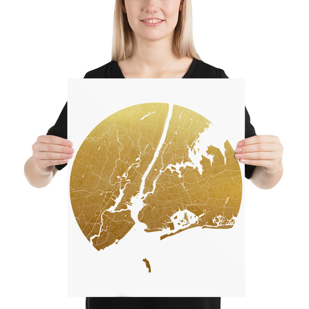 New York Gold on White Paper Map