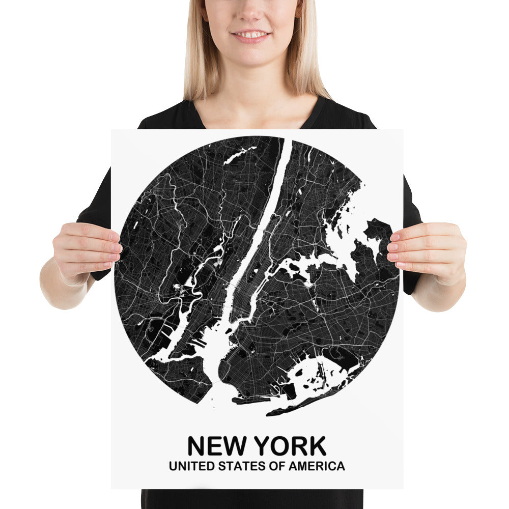 New York Circular Black Paper Map