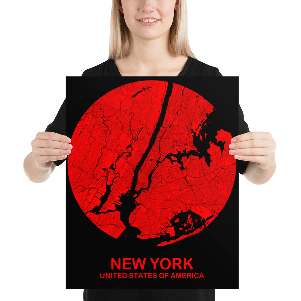 New York Circular Black Paper Map