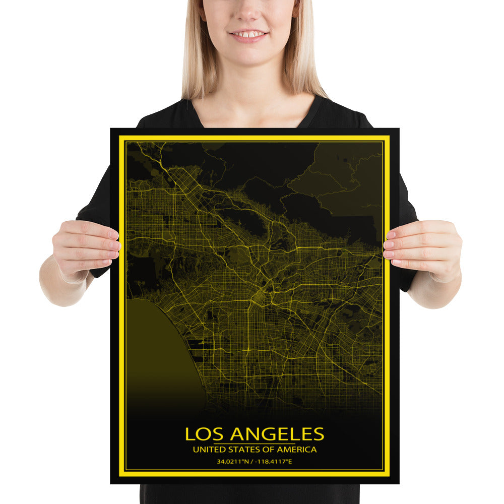 Los Angeles Black and Yellow Paper Map