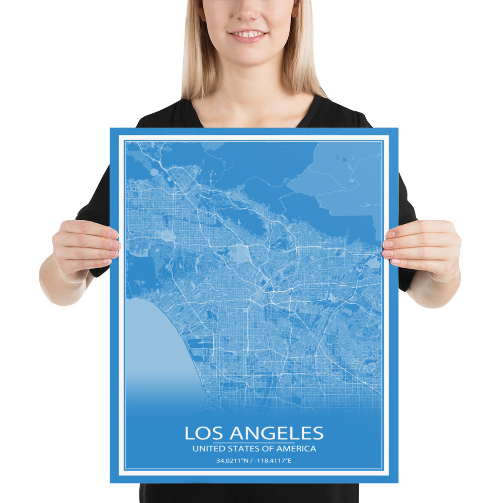 Los Angeles Blue and White Paper Map