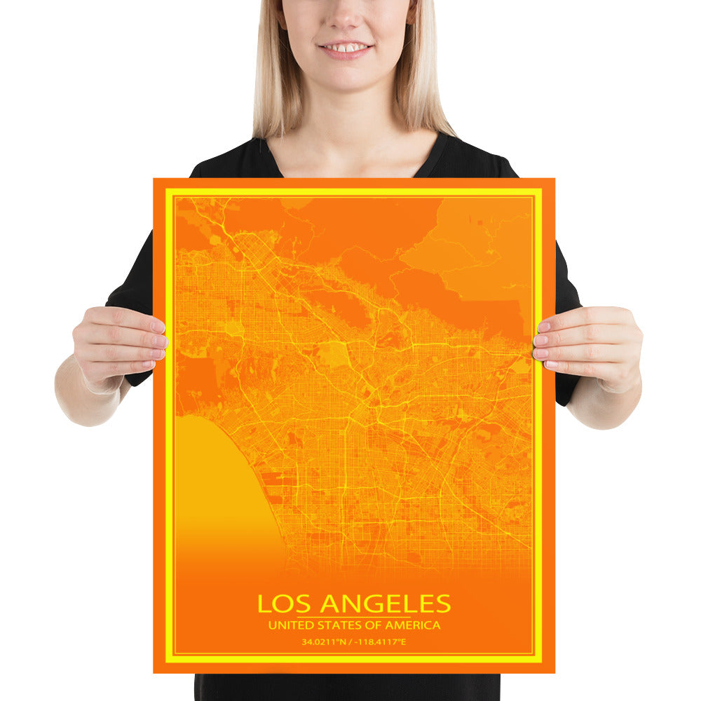 Los Angeles Orange and Yellow Paper Map