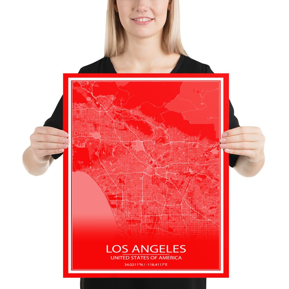 Los Angeles Red and White Paper Map