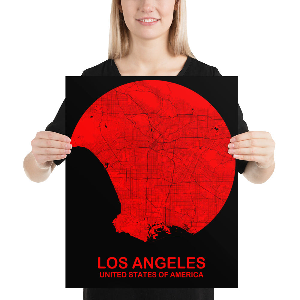 Los Angeles Circular Red Paper Map