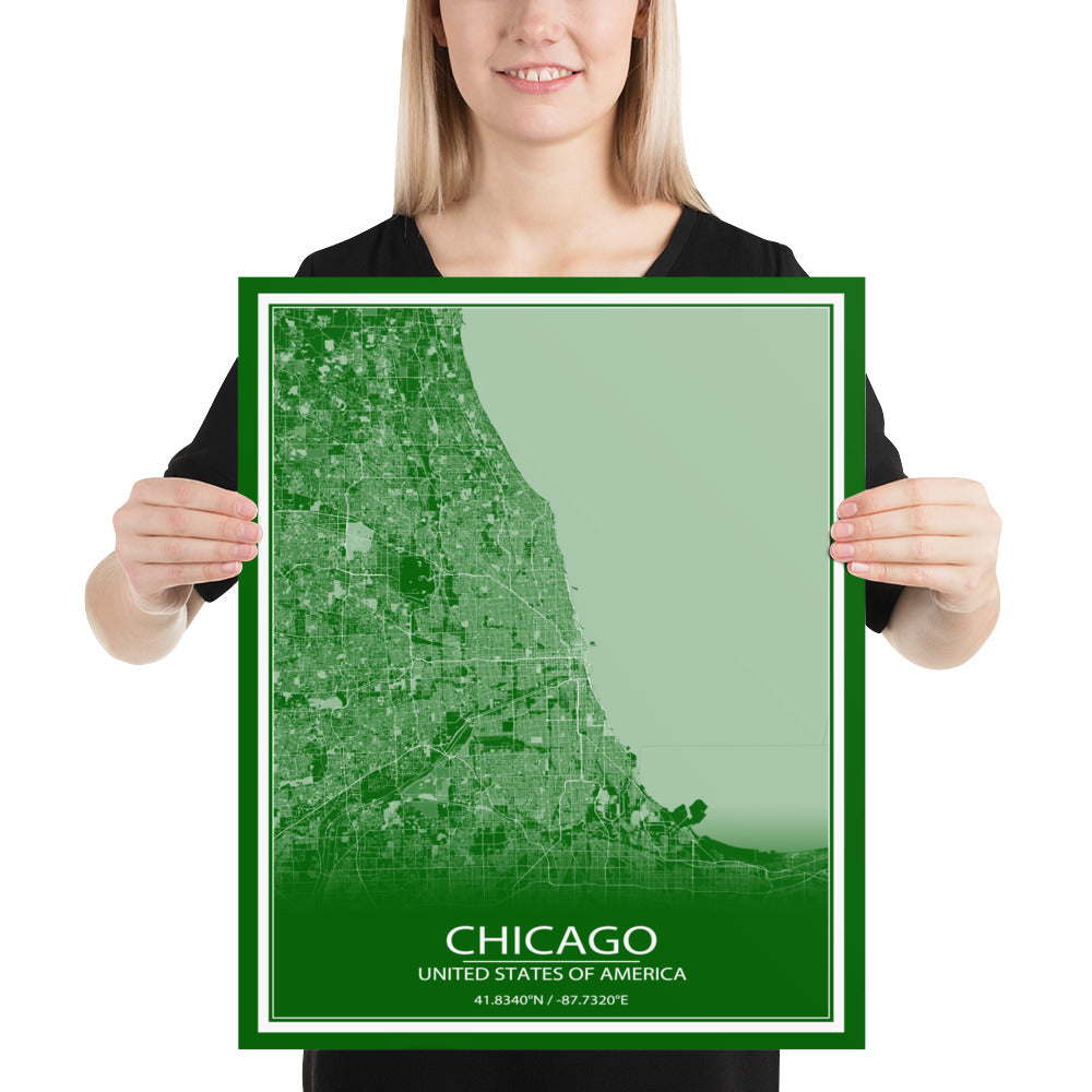 Chicago Green and White Paper Map