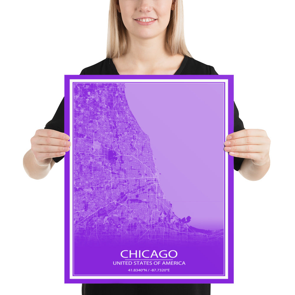 Chicago Purple and White Paper Map